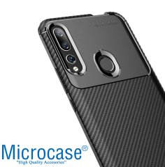 Microcase Huawei Y9 Prime 2019 Maxy Serisi Carbon Fiber Silikon Kılıf - Siyah + Tempered Glass Cam Koruma (SEÇENEKLİ)