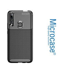 Microcase Huawei Y9 Prime 2019 Maxy Serisi Carbon Fiber Silikon Kılıf - Siyah + Tempered Glass Cam Koruma (SEÇENEKLİ)