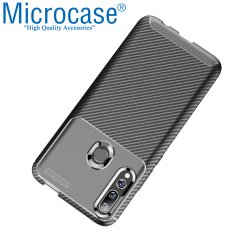 Microcase Huawei Y9 Prime 2019 Maxy Serisi Carbon Fiber Silikon Kılıf - Siyah + Tempered Glass Cam Koruma (SEÇENEKLİ)