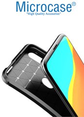 Microcase Huawei Y9 Prime 2019 Maxy Serisi Carbon Fiber Silikon Kılıf - Siyah + Tempered Glass Cam Koruma (SEÇENEKLİ)