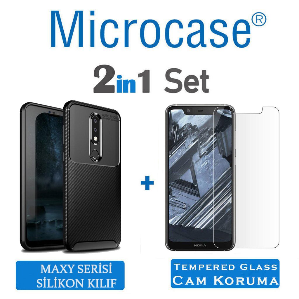 Microcase Huawei Y9 Prime 2019 Maxy Serisi Carbon Fiber Silikon Kılıf - Siyah + Tempered Glass Cam Koruma (SEÇENEKLİ) Tempered Glass İstemiyorum