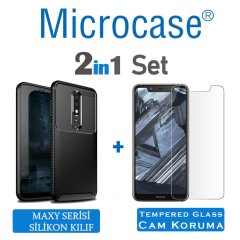 Microcase Huawei Y9 Prime 2019 Maxy Serisi Carbon Fiber Silikon Kılıf - Siyah + Tempered Glass Cam Koruma (SEÇENEKLİ) Tempered Glass İstemiyorum