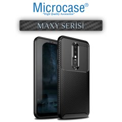 Microcase Huawei Y9 Prime 2019 Maxy Serisi Carbon Fiber Silikon Kılıf - Siyah + Tempered Glass Cam Koruma (SEÇENEKLİ) Tempered Glass İstemiyorum