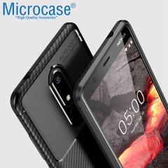 Microcase Huawei Y9 Prime 2019 Maxy Serisi Carbon Fiber Silikon Kılıf - Siyah + Tempered Glass Cam Koruma (SEÇENEKLİ) Tempered Glass İstemiyorum