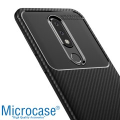 Microcase Huawei Y9 Prime 2019 Maxy Serisi Carbon Fiber Silikon Kılıf - Siyah + Tempered Glass Cam Koruma (SEÇENEKLİ) Tempered Glass İstemiyorum