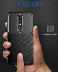 Microcase Huawei Y9 Prime 2019 Maxy Serisi Carbon Fiber Silikon Kılıf - Siyah + Tempered Glass Cam Koruma (SEÇENEKLİ) Tempered Glass İstemiyorum