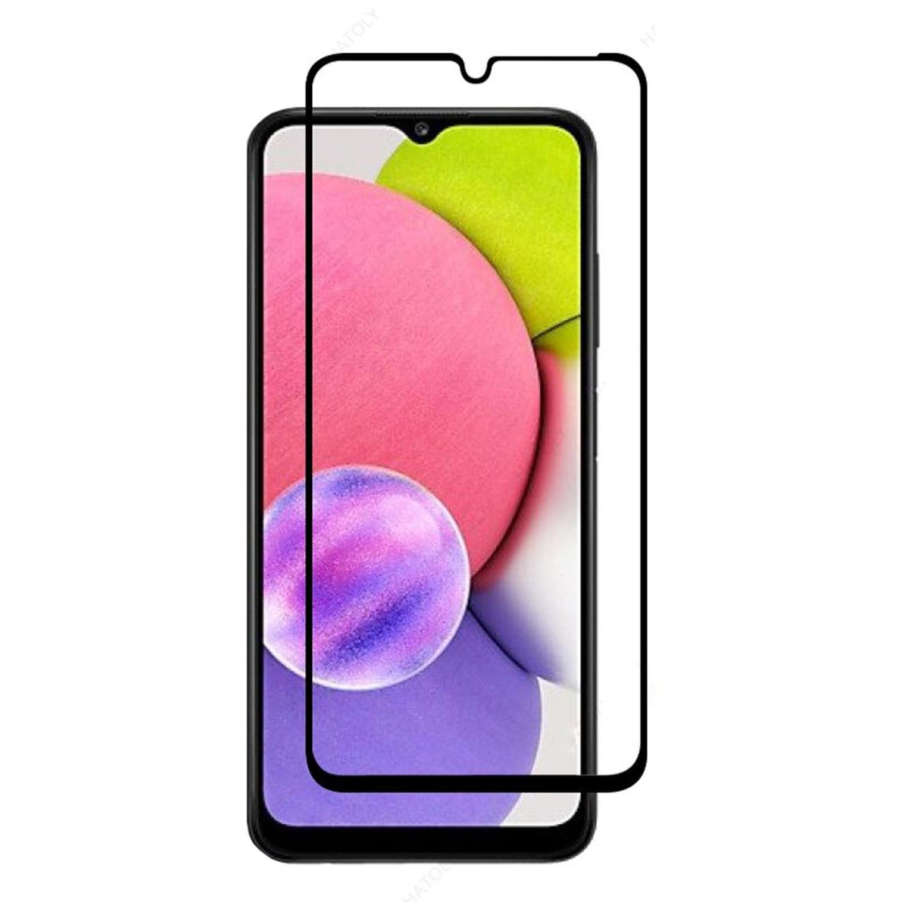 Microcase Samsung Galaxy A03S Tam Kaplayan Çerçeveli Cam - Siyah