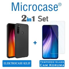 Microcase Xiaomi Redmi Note 8 Elektrocase Serisi Silikon Kılıf - Siyah + Tempered Glass Cam Koruma