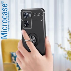 Microcase Oppo A57 / Oppo A77 (4G) Focus Serisi Yüzük Standlı Silikon Kılıf - Siyah AL3363