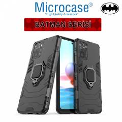 Microcase Xiaomi Redmi Note 10 Pro Batman Serisi Yüzük Standlı Armor Kılıf - Siyah