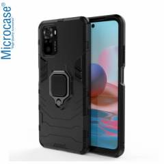 Microcase Xiaomi Redmi Note 10 Pro Batman Serisi Yüzük Standlı Armor Kılıf - Siyah