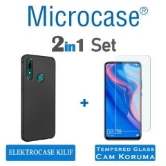 Microcase Huawei Y9 Prime 2019 - P Smart Z Elektrocase Serisi Silikon Kılıf - Siyah + Tempered Glass Cam Koruma
