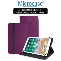 Microcase iPad 9.7 2018 Delüx Serisi Universal Standlı Deri Kılıf - Mor + Nano Esnek Ekran Koruma Filmi