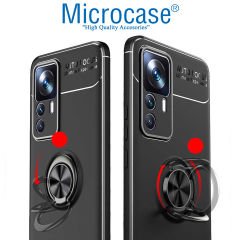 Microcase Xiaomi 12T / 12T Pro Focus Serisi Yüzük Standlı Silikon Kılıf - Siyah AL3363