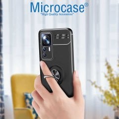 Microcase Xiaomi 12T / 12T Pro Focus Serisi Yüzük Standlı Silikon Kılıf - Siyah AL3363