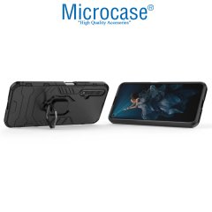 Microcase Huawei Honor 20 - Nova 5T Batman Serisi Yüzük Standlı Armor Kılıf - Siyah + Tam Kaplayan Çerçeveli Cam