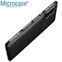 Microcase Xiaomi Poco F3 GT Maxy Serisi Carbon Fiber Silikon TPU Kılıf - Siyah