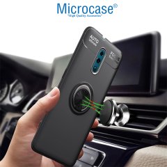 Microcase Oppo Reno Focus Serisi Yüzük Standlı Silikon Kılıf - Siyah