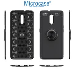 Microcase Oppo Reno Focus Serisi Yüzük Standlı Silikon Kılıf - Siyah