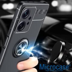 Microcase Xiaomi Redmi Note 12 Focus Serisi Yüzük Standlı Silikon Kılıf - Siyah AL3363