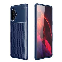 Microcase Xiaomi Poco F3 GT Maxy Serisi Carbon Fiber Silikon TPU Kılıf - Mavi