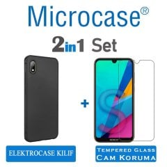 Microcase Huawei Honor 8S Elektrocase Serisi Silikon Kılıf - Siyah + Tempered Glass Cam Koruma