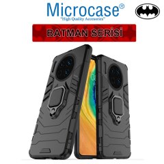 Microcase Huawei Mate 30 Batman Serisi Yüzük Standlı Armor Kılıf - Siyah + Tam Kaplayan Çerçeveli Cam