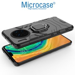 Microcase Huawei Mate 30 Batman Serisi Yüzük Standlı Armor Kılıf - Siyah + Tam Kaplayan Çerçeveli Cam