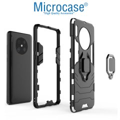 Microcase Huawei Mate 30 Batman Serisi Yüzük Standlı Armor Kılıf - Siyah + Tam Kaplayan Çerçeveli Cam