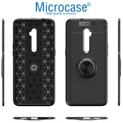Microcase Oppo Reno 10x Zoom Focus Serisi Yüzük Standlı Silikon Kılıf - Siyah + Tempered Glass Cam Koruma