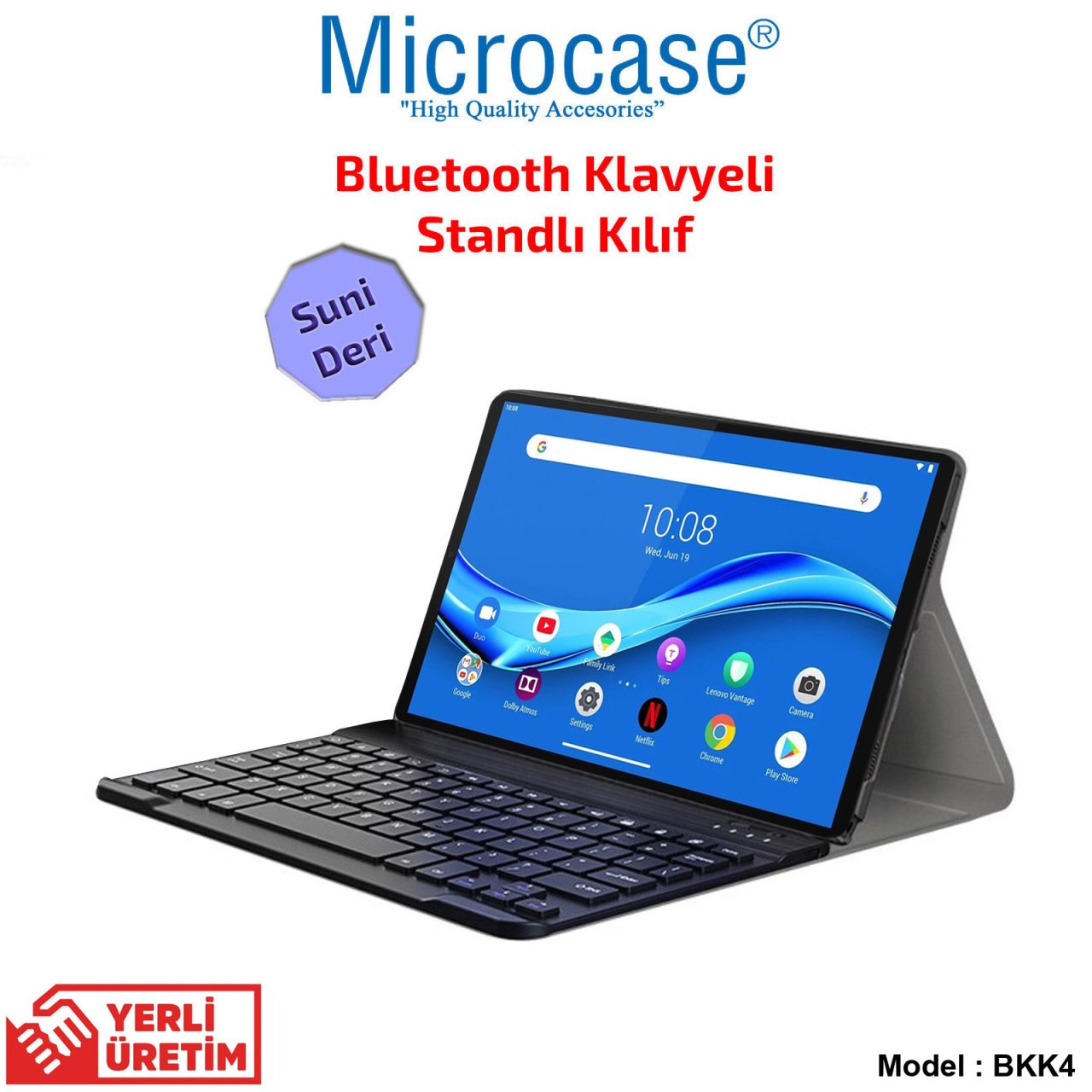 Microcase Lenovo Tab M10 FHD Plus 10.3'' TB-X606 X606F Bluetooth Klavyeli Standlı Kılıf - BKK4