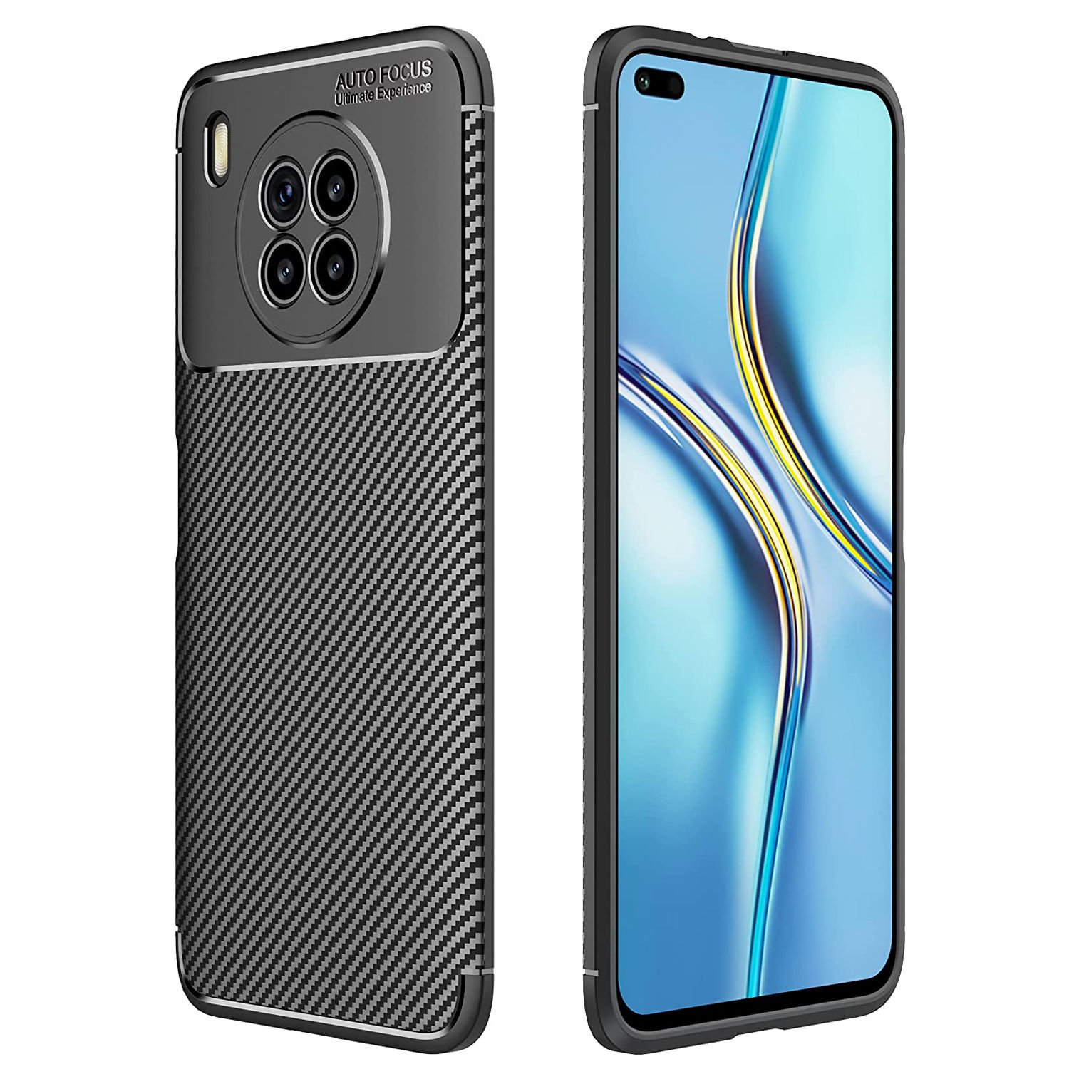 Microcase Huawei Nova 8i Maxy Serisi Carbon Fiber Silikon TPU Kılıf - Siyah