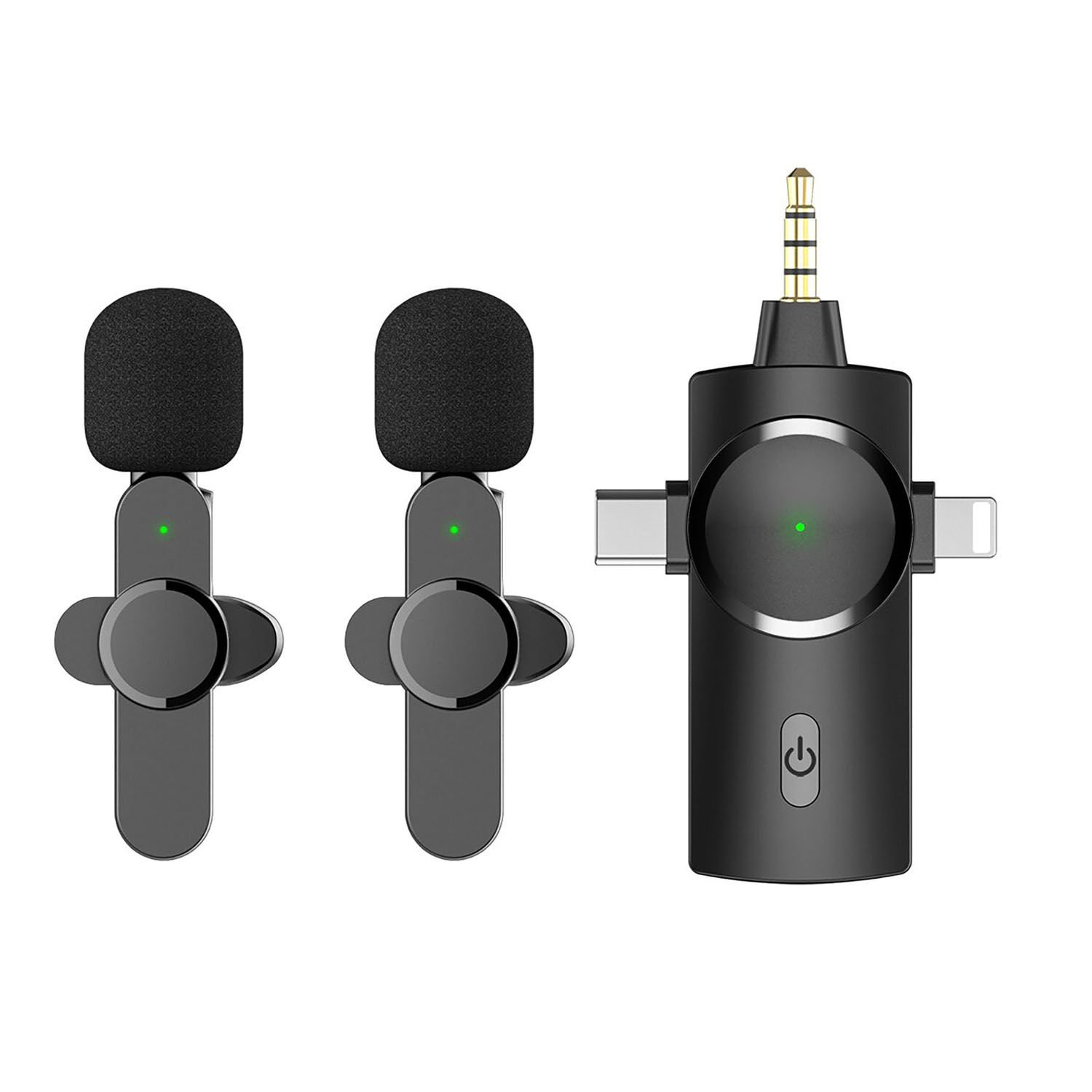 Microcase 3in1 Type-C Lightning 3.5 mm Girişli Profesyonel Wireless Çiftli Kablosuz Yaka Mikrofonu Lavalier - AL3238