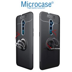 Microcase Oppo Reno 10x Zoom Focus Serisi Yüzük Standlı Silikon Kılıf - Siyah