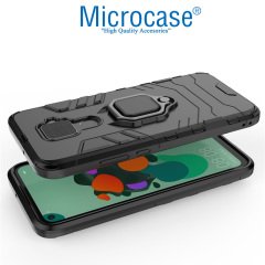 Microcase Huawei Mate 30 Lite Batman Serisi Yüzük Standlı Armor Kılıf - Siyah + Tam Kaplayan Çerçeveli Cam