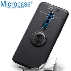 Microcase Oppo Reno 10x Zoom Focus Serisi Yüzük Standlı Silikon Kılıf - Siyah