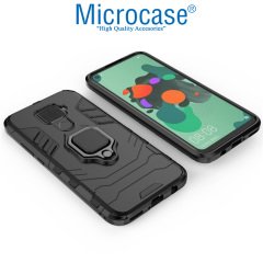 Microcase Huawei Mate 30 Lite Batman Serisi Yüzük Standlı Armor Kılıf - Siyah + Tam Kaplayan Çerçeveli Cam