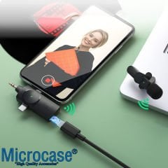 Microcase 3in1 Type-C Lightning 3.5 mm Girişli Profesyonel Wireless Çiftli Kablosuz Yaka Mikrofonu Lavalier - AL3238