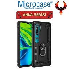 Microcase Xiaomi Mi Note 10 Anka Serisi Yüzük Standlı Armor Kılıf - Siyah
