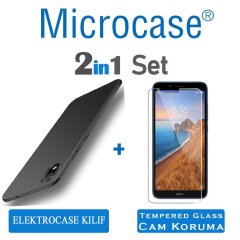 Microcase Xiaomi Redmi 7A Elektrocase Serisi Silikon Kılıf Siyah + Tempered Glass Cam Koruma (SEÇENEKLİ)