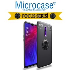 Microcase Oppo Reno Z Focus Serisi Yüzük Standlı Silikon Kılıf - Siyah