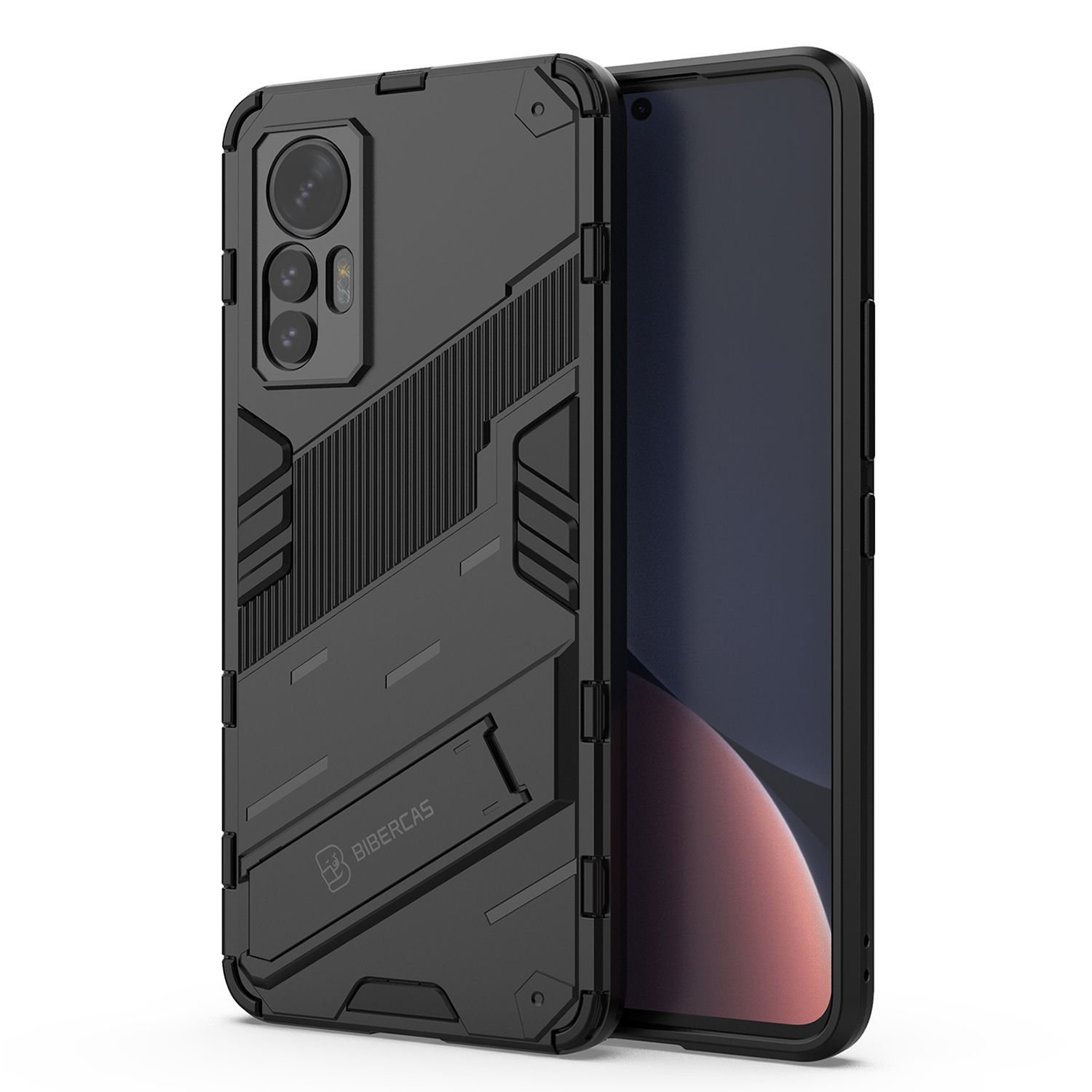 Microcase Xiaomi 12T / 12T Pro / K50 Ultra Matrix Serisi Armor Standlı Kılıf - Siyah AL3416