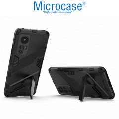 Microcase Xiaomi 12T / 12T Pro / K50 Ultra Matrix Serisi Armor Standlı Kılıf - Siyah AL3416