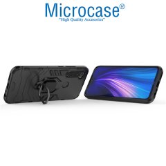 Microcase Xiaomi Redmi Note 8 Batman Serisi Yüzük Standlı Armor Kılıf - Siyah + Tam Kaplayan Çerçeveli Cam