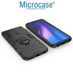 Microcase Xiaomi Redmi Note 8 Batman Serisi Yüzük Standlı Armor Kılıf - Siyah + Tam Kaplayan Çerçeveli Cam