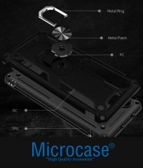 Microcase Xiaomi Mi Note 10 Anka Serisi Yüzük Standlı Armor Kılıf - Siyah