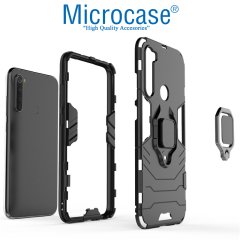 Microcase Xiaomi Redmi Note 8 Batman Serisi Yüzük Standlı Armor Kılıf - Siyah + Tam Kaplayan Çerçeveli Cam