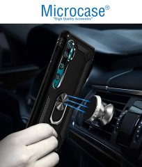 Microcase Xiaomi Mi Note 10 Anka Serisi Yüzük Standlı Armor Kılıf - Siyah