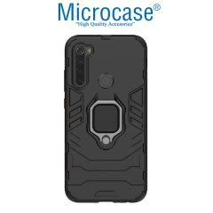 Microcase Xiaomi Redmi Note 8 Batman Serisi Yüzük Standlı Armor Kılıf - Siyah + Tam Kaplayan Çerçeveli Cam