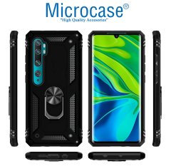 Microcase Xiaomi Mi Note 10 Anka Serisi Yüzük Standlı Armor Kılıf - Siyah